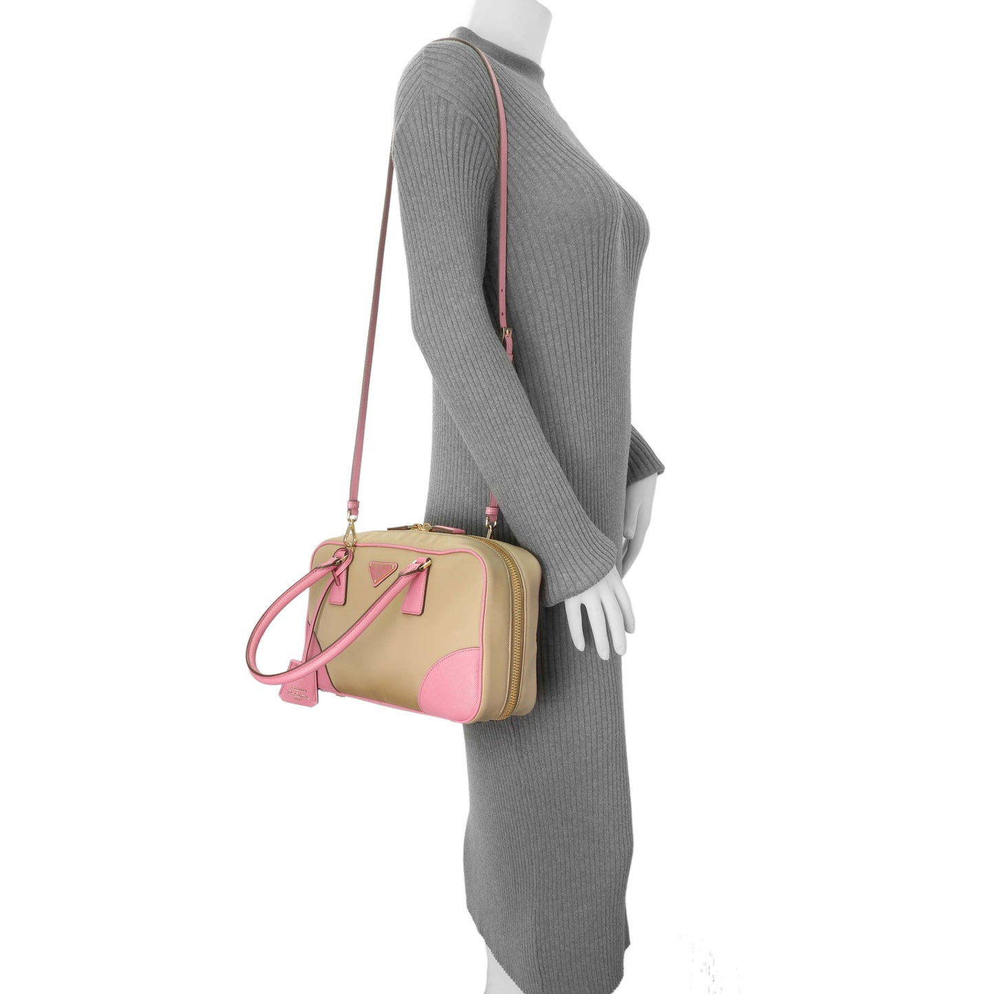 Exclusive Prada Camel Re-Nylon Saffiano Medium Re-Edition 1978 Tote — Lifestyle View