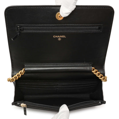 Exclusive Chanel Black Quilted Caviar Boy Wallet On Chain WOC — Detail View