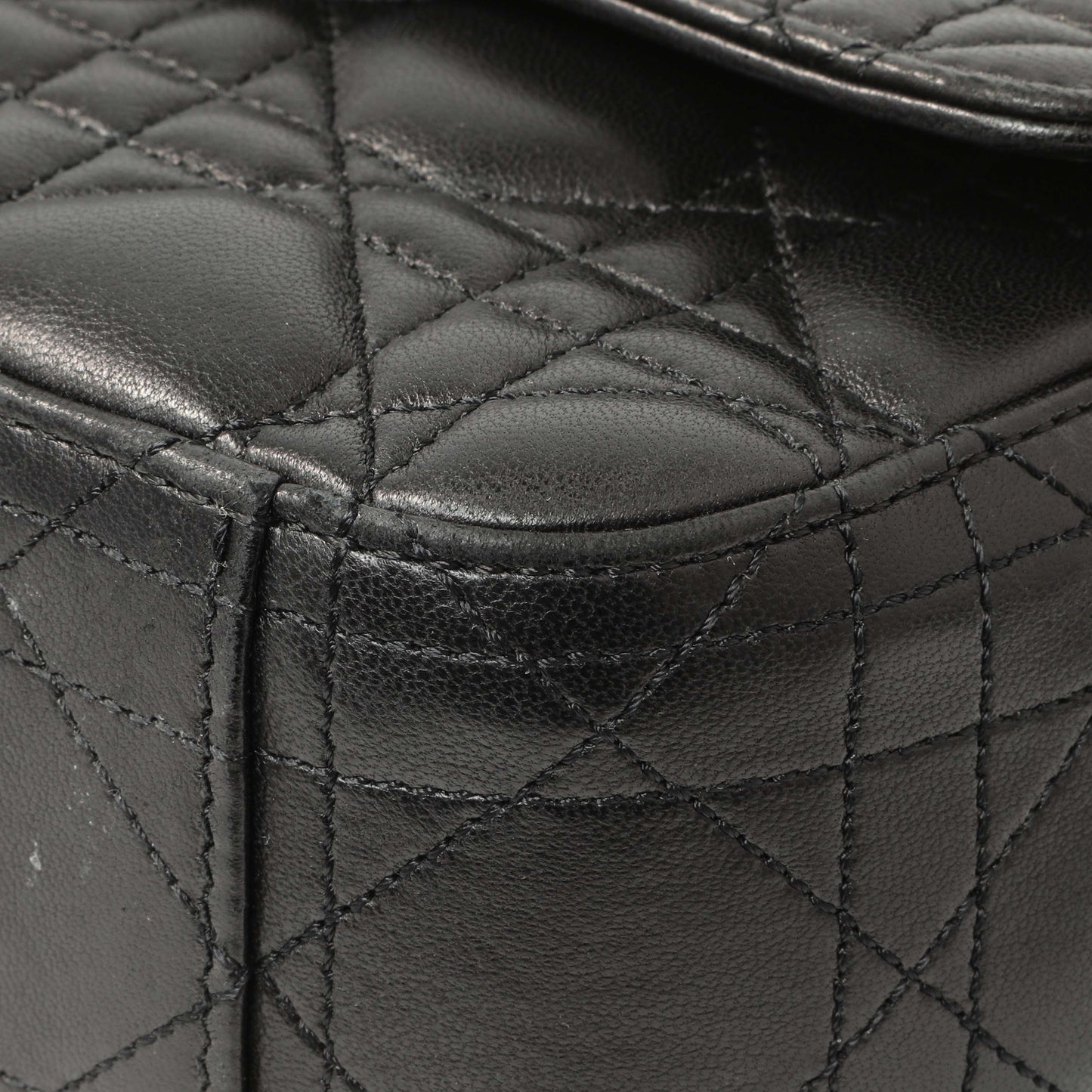 Exclusive Christian Dior Black Lambskin Cannage Medium Miss Dior Flap — Detail View