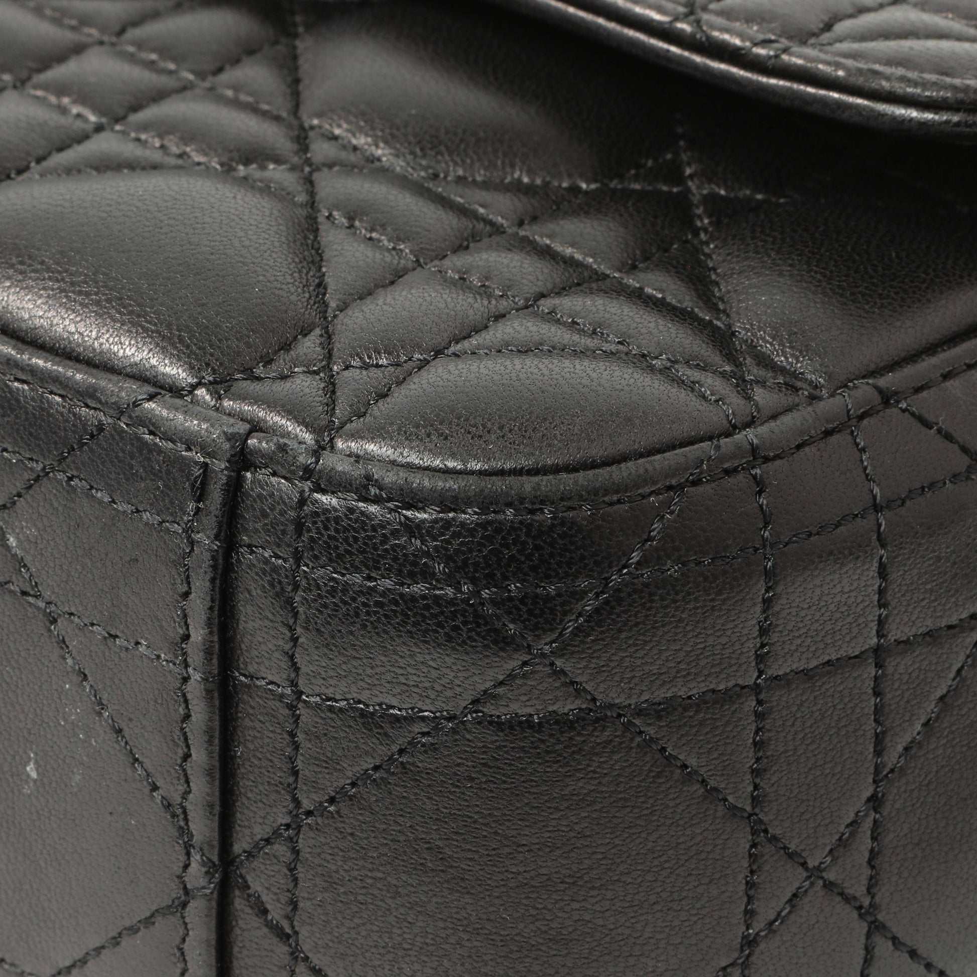 Exclusive Christian Dior Black Lambskin Cannage Medium Miss Dior Flap — Detail View