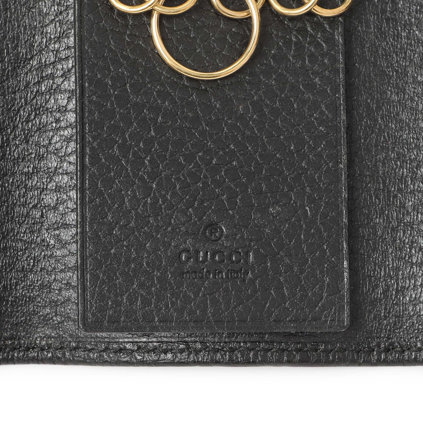 Exclusive Gucci Black Pebbled Calfskin GG Marmont 6 Key Holder — Detail View