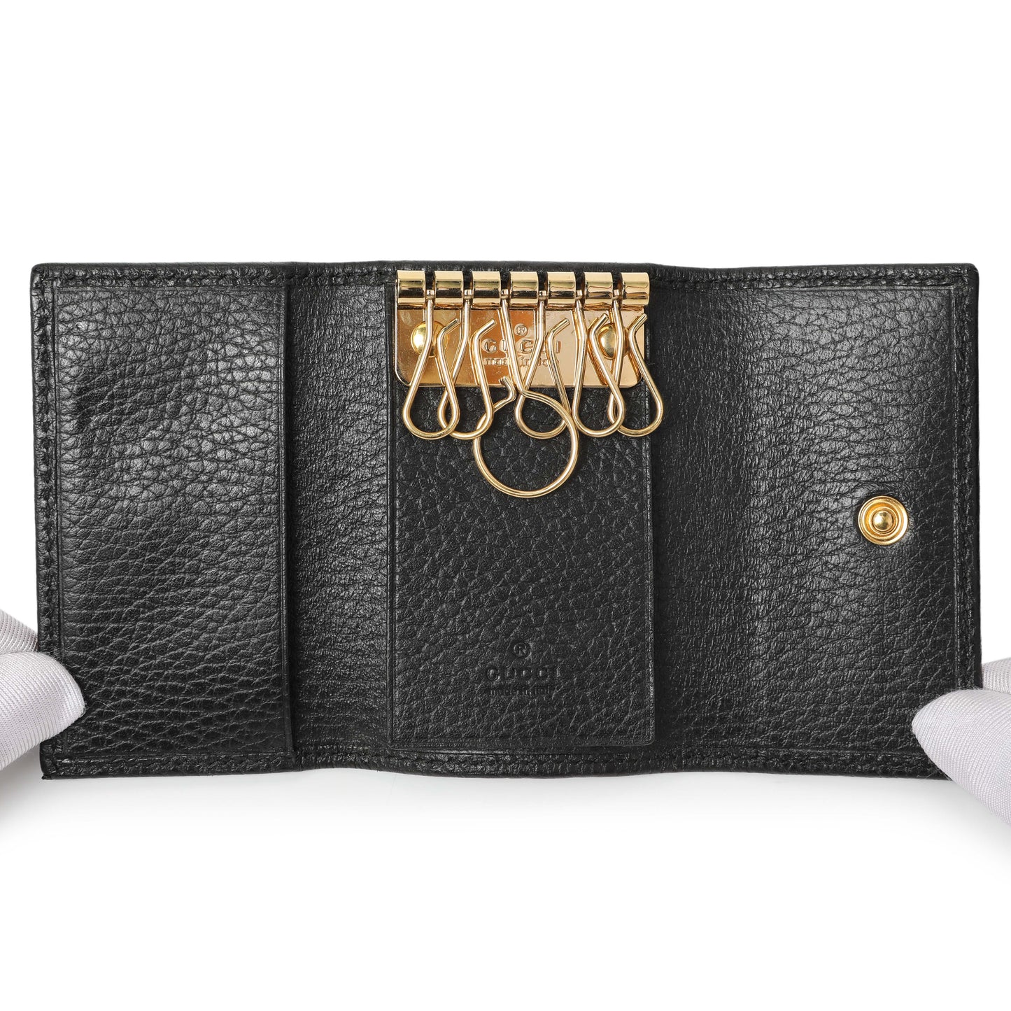 Exclusive Gucci Black Pebbled Calfskin GG Marmont 6 Key Holder — Top View