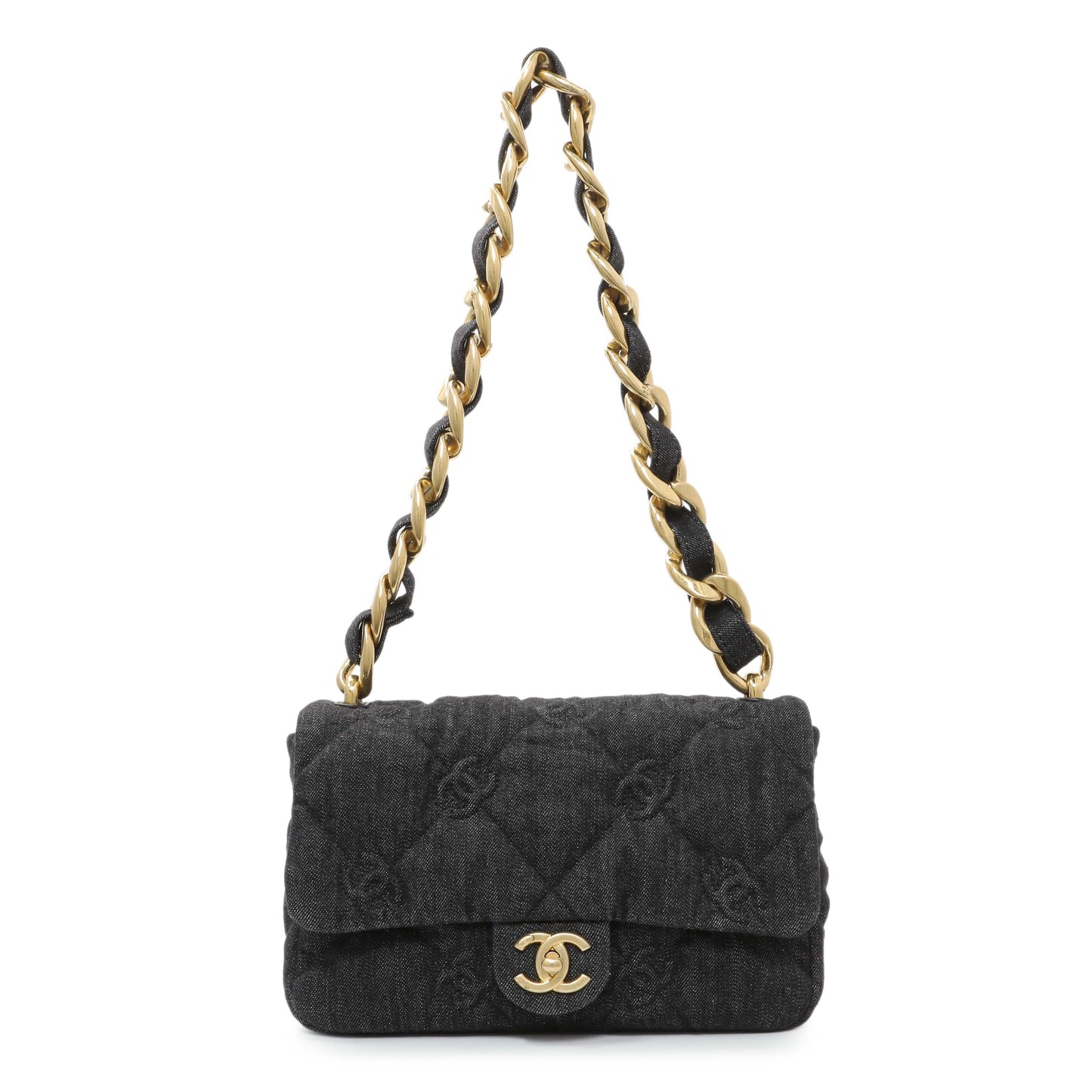 Exclusive Chanel Black Quilted Denim Medium Funky Town Flap — Front View