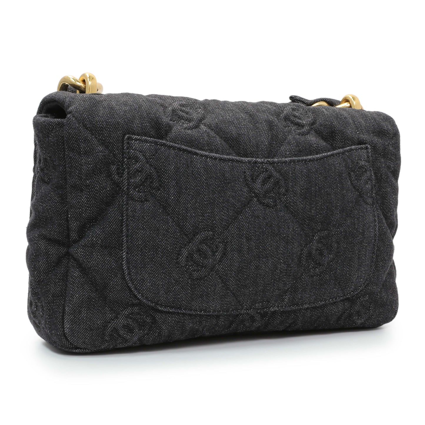 Exclusive Chanel Black Quilted Denim Medium Funky Town Flap — Side View