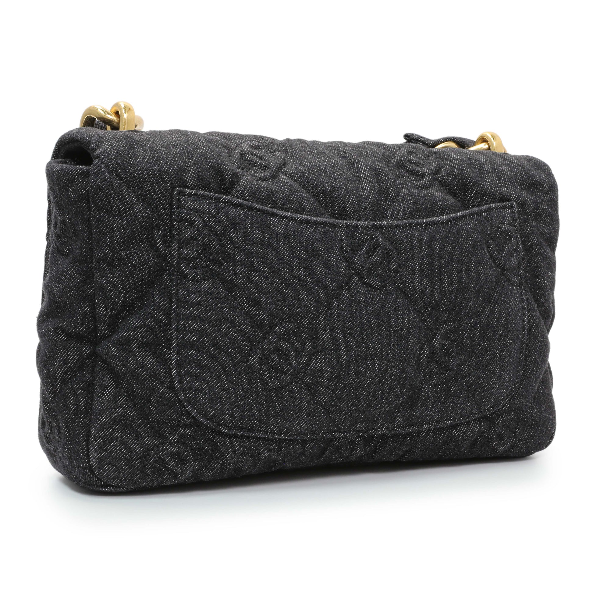 Exclusive Chanel Black Quilted Denim Medium Funky Town Flap — Side View