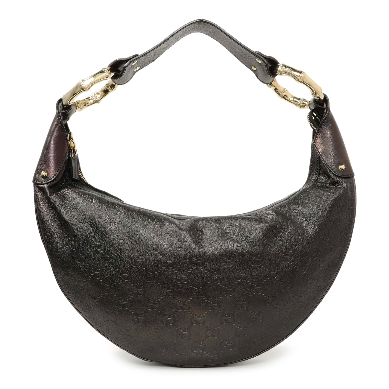 Exclusive Gucci Guccissima Half Moon Bamboo Ring Hobo — Front View