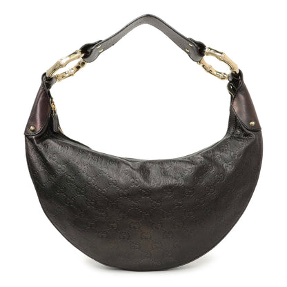 Exclusive Gucci Guccissima Half Moon Bamboo Ring Hobo — Front View