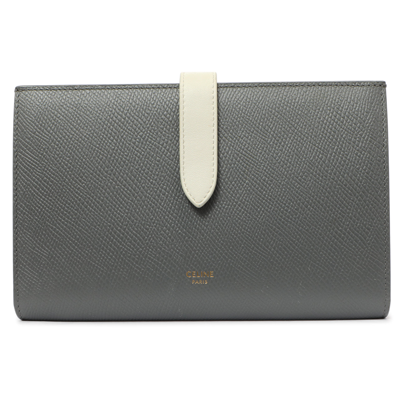 Exclusive Celine Grey Grained Calfskin Large Multifunction Strap Wallet — Front View