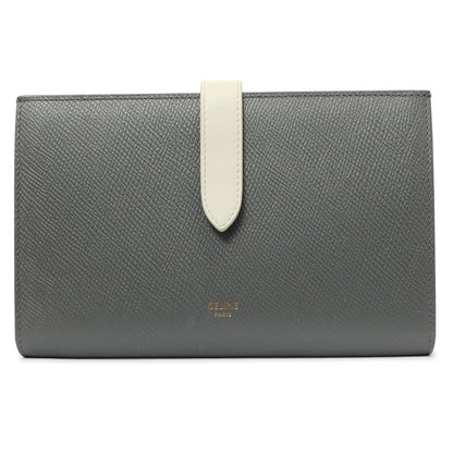 Exclusive Celine Grey Grained Calfskin Large Multifunction Strap Wallet — Front View
