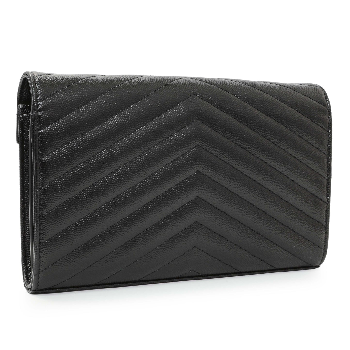Exclusive Saint Laurent Grain De Poudre Matelasse Chevron Monogram Chain Wallet — Side View