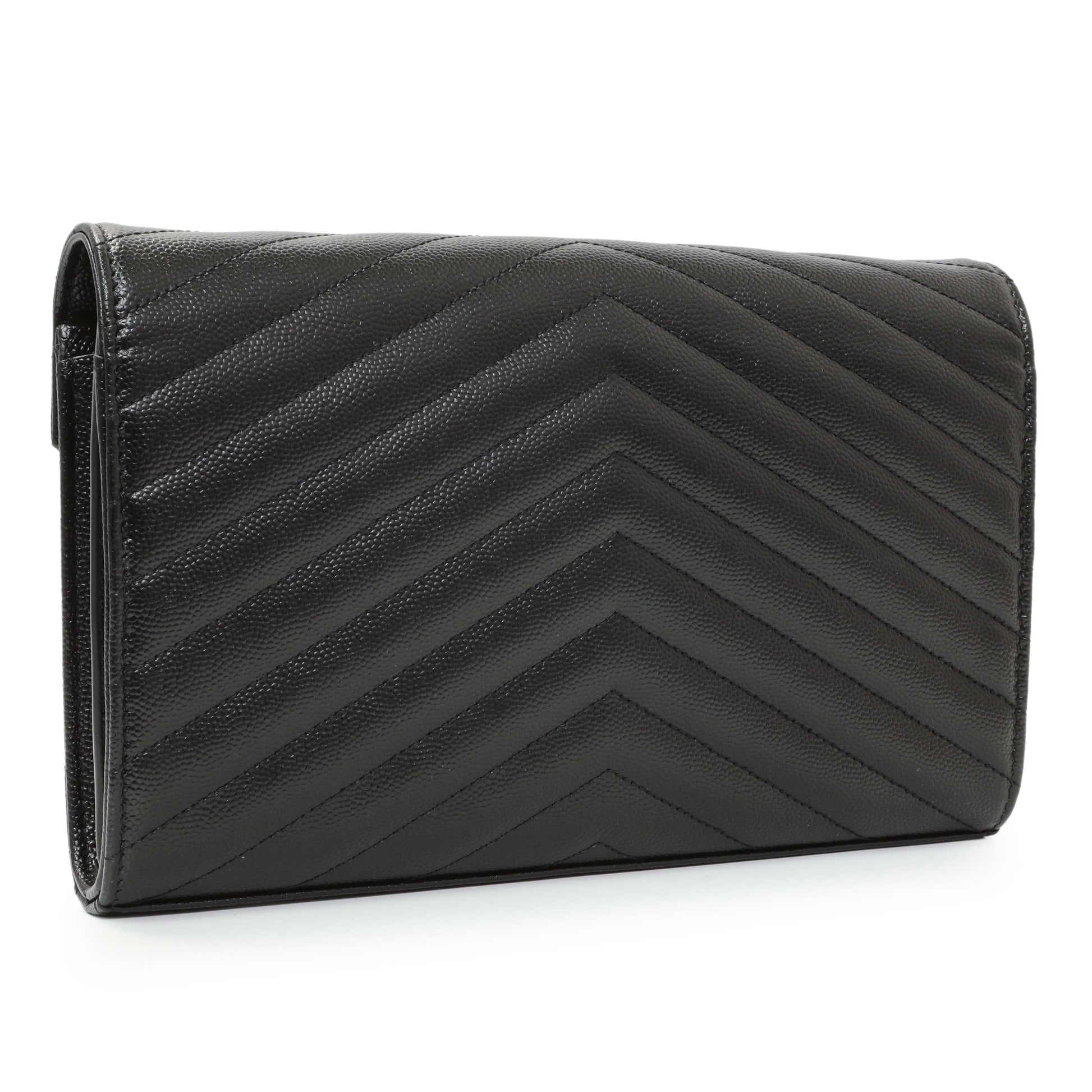 Exclusive Saint Laurent Grain De Poudre Matelasse Chevron Monogram Chain Wallet — Side View