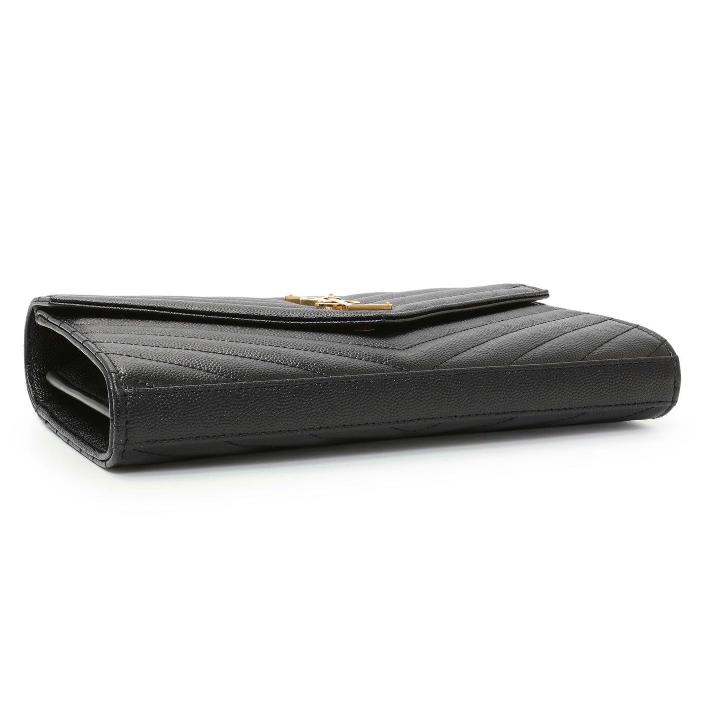 Exclusive Saint Laurent Grain De Poudre Matelasse Chevron Monogram Chain Wallet — Back View