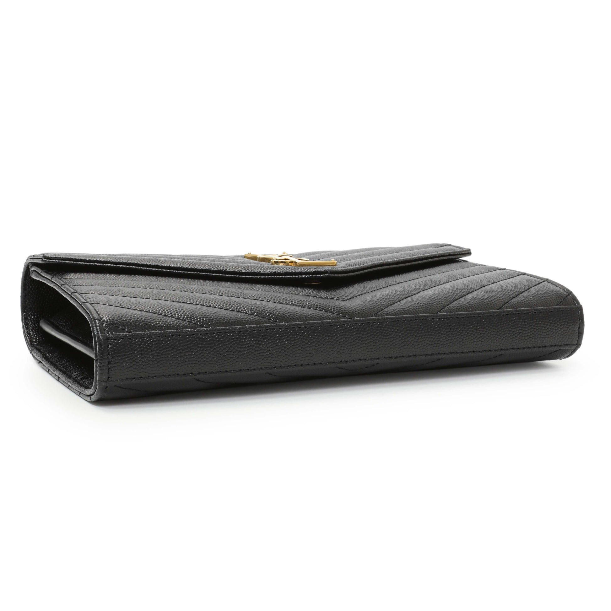 Exclusive Saint Laurent Grain De Poudre Matelasse Chevron Monogram Chain Wallet — Back View
