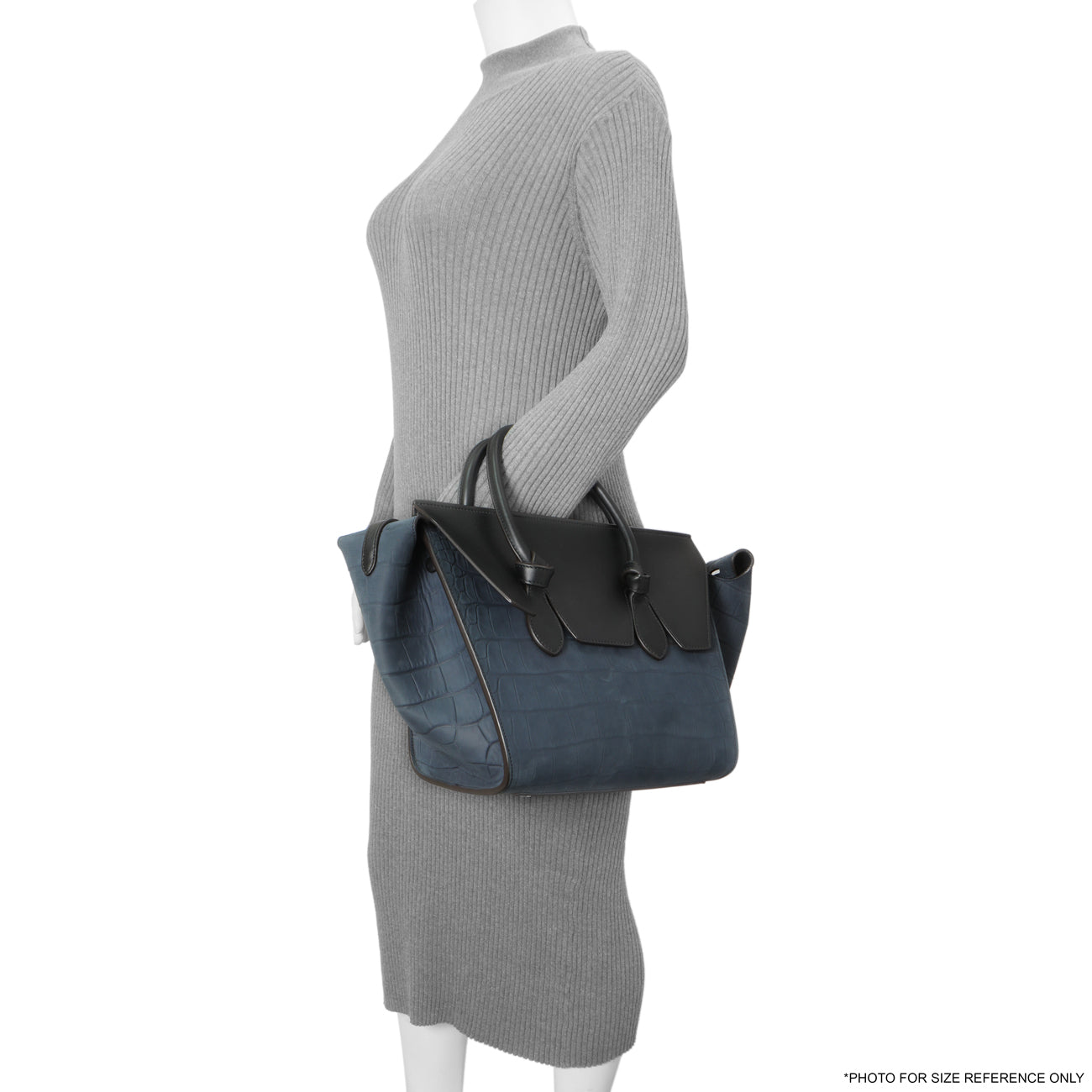 Exclusive Celine Navy Crocodile Embossed Nubuck Calfskin Small Tie Knot Tote — Alternate View 8