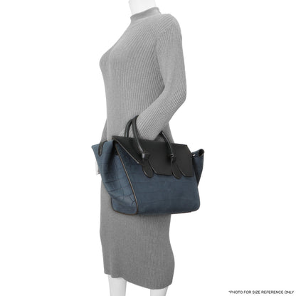 Exclusive Celine Navy Crocodile Embossed Nubuck Calfskin Small Tie Knot Tote — Alternate View 8