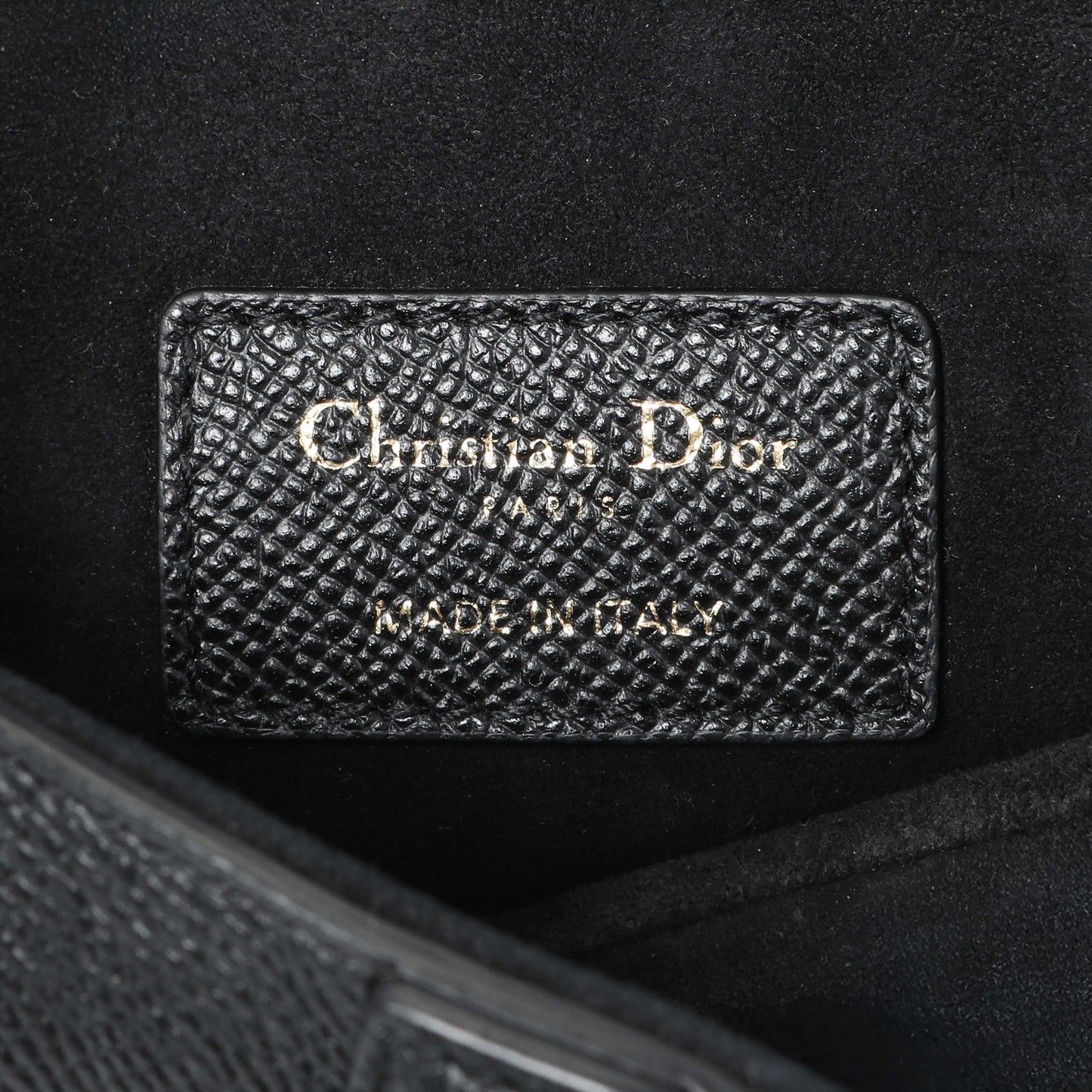 Exclusive Christian Dior Black Grained Calfskin Mini Saddle Bag — Detail View