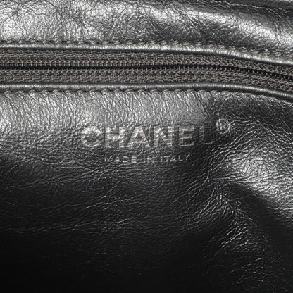 Exclusive Chanel Dark Silver Metallic Quilted Aged Calfskin Small Reissue Camera Case — Detail View