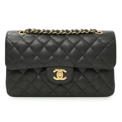 Exclusive Chanel Black Quilted Caviar Small Classic Double Flap — Front View