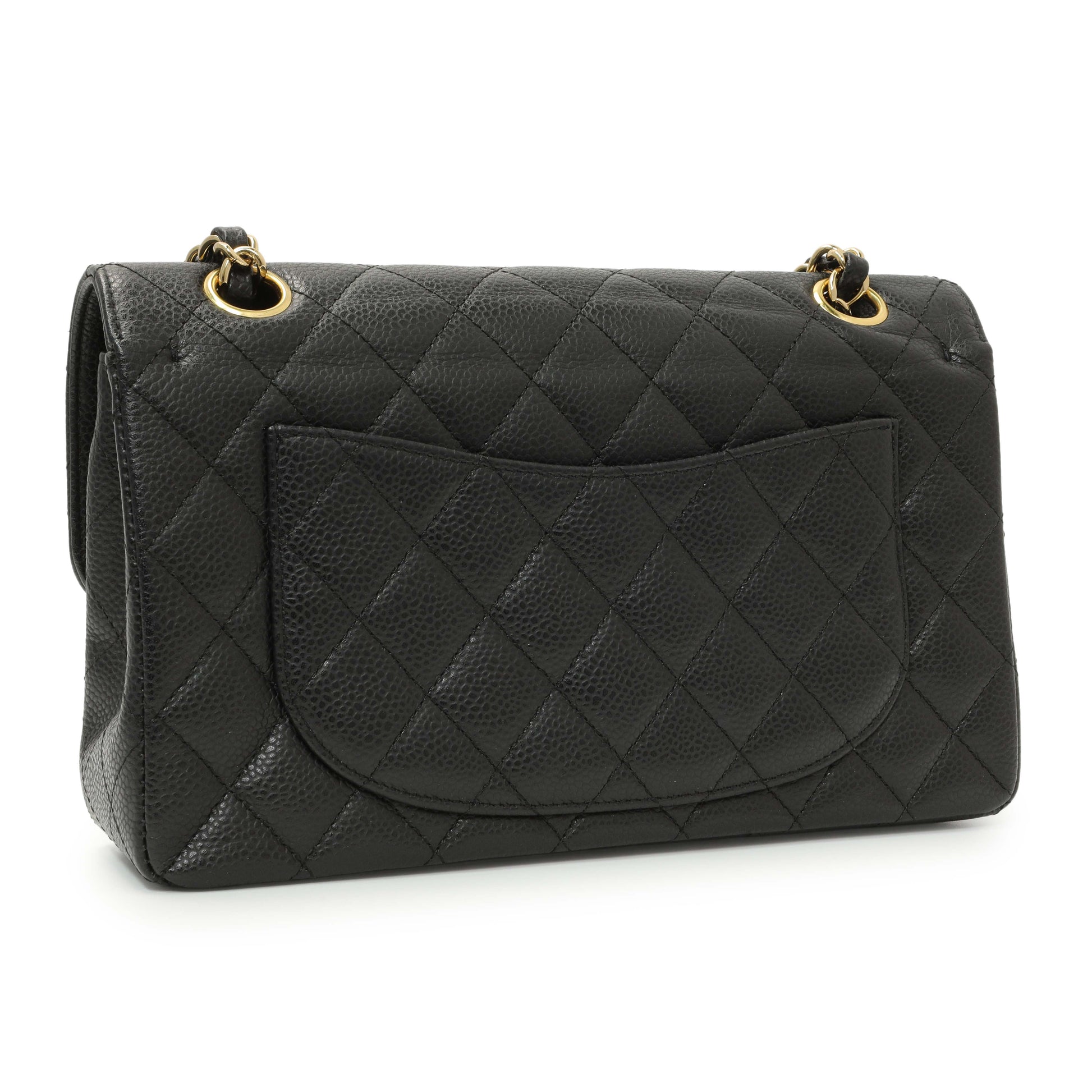 Exclusive Chanel Black Quilted Caviar Small Classic Double Flap — Side View