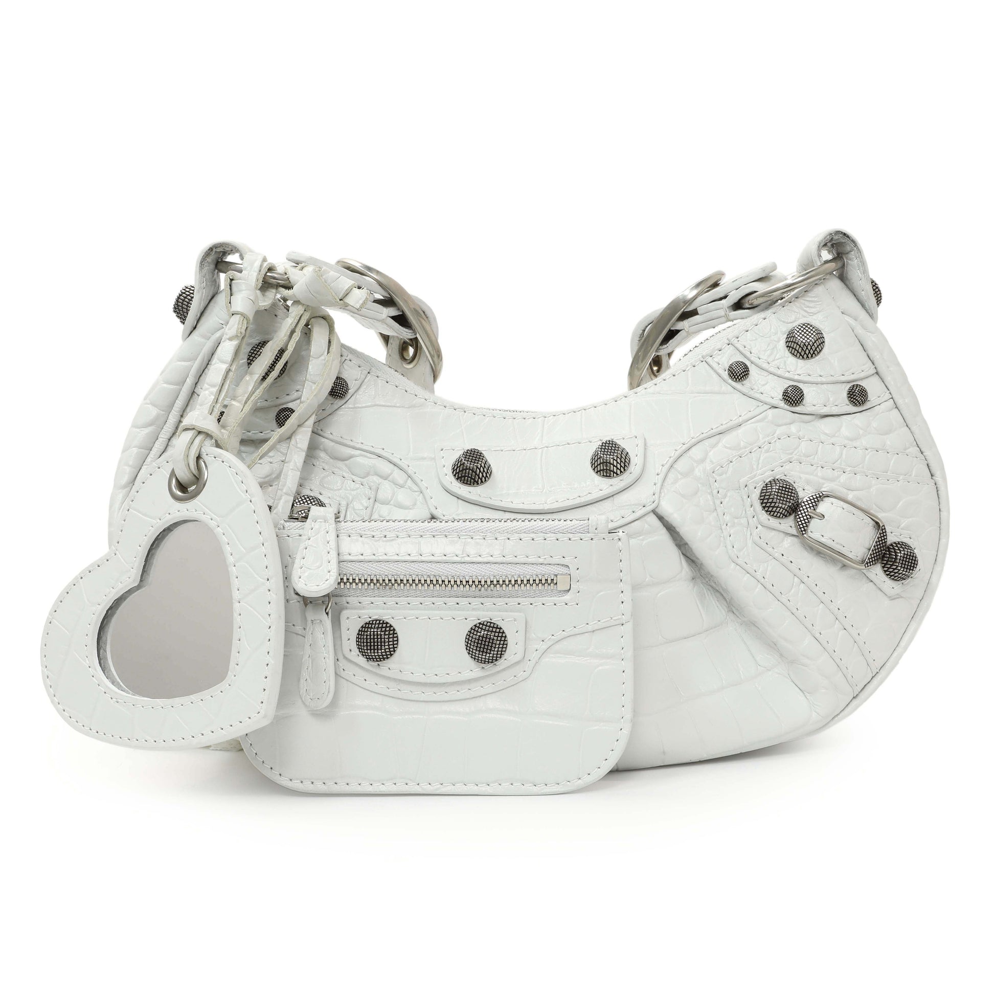 Exclusive Balenciaga White Crocodile Embossed Calfskin Le Cagole Shoulder Bag XS — Side View