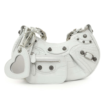 Exclusive Balenciaga White Crocodile Embossed Calfskin Le Cagole Shoulder Bag XS — Side View