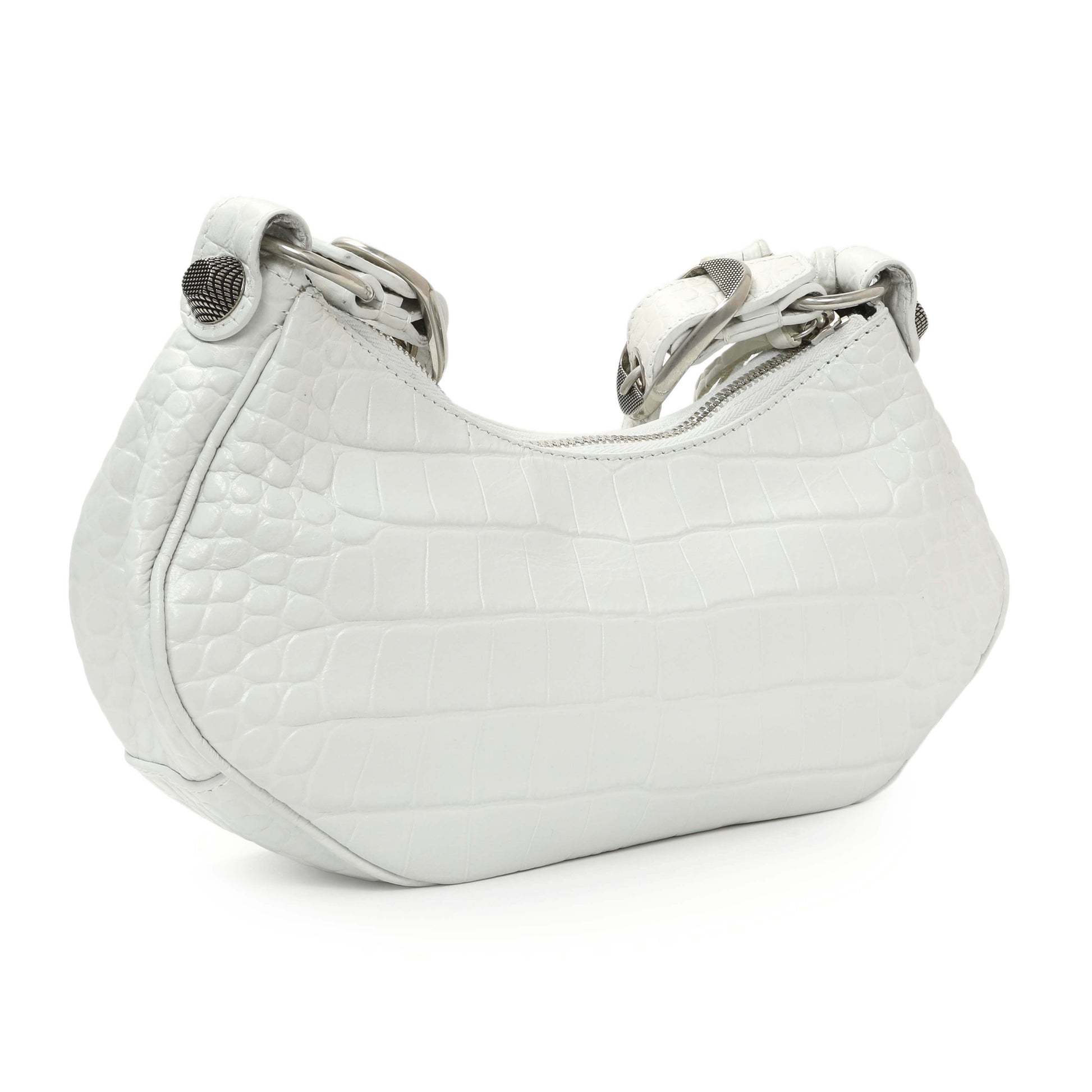Exclusive Balenciaga White Crocodile Embossed Calfskin Le Cagole Shoulder Bag XS — Back View