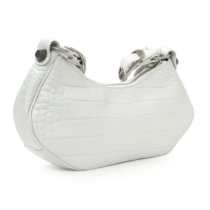 Exclusive Balenciaga White Crocodile Embossed Calfskin Le Cagole Shoulder Bag XS — Back View