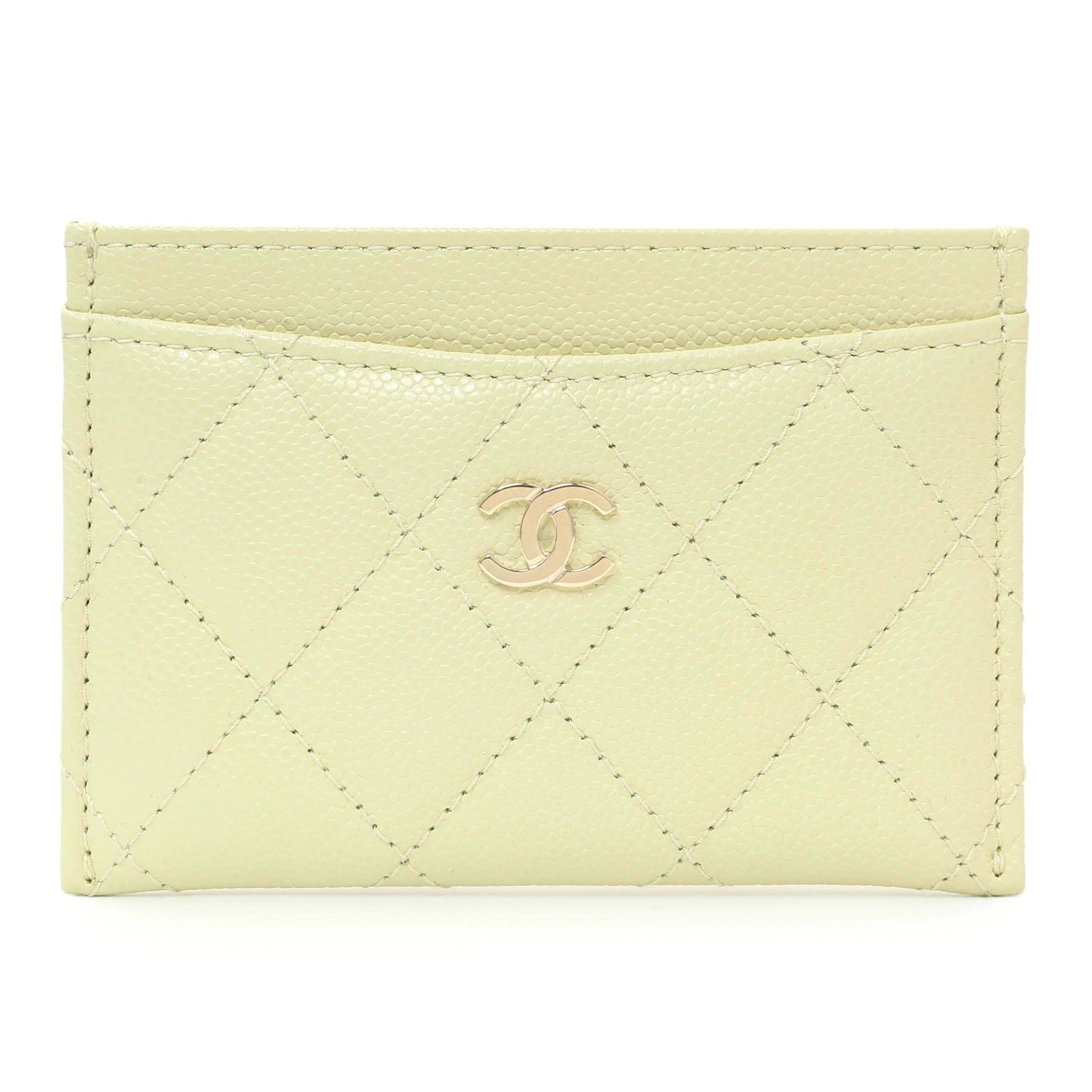 Exclusive Chanel Yellow Quilted Caviar Card Holder — Front View
