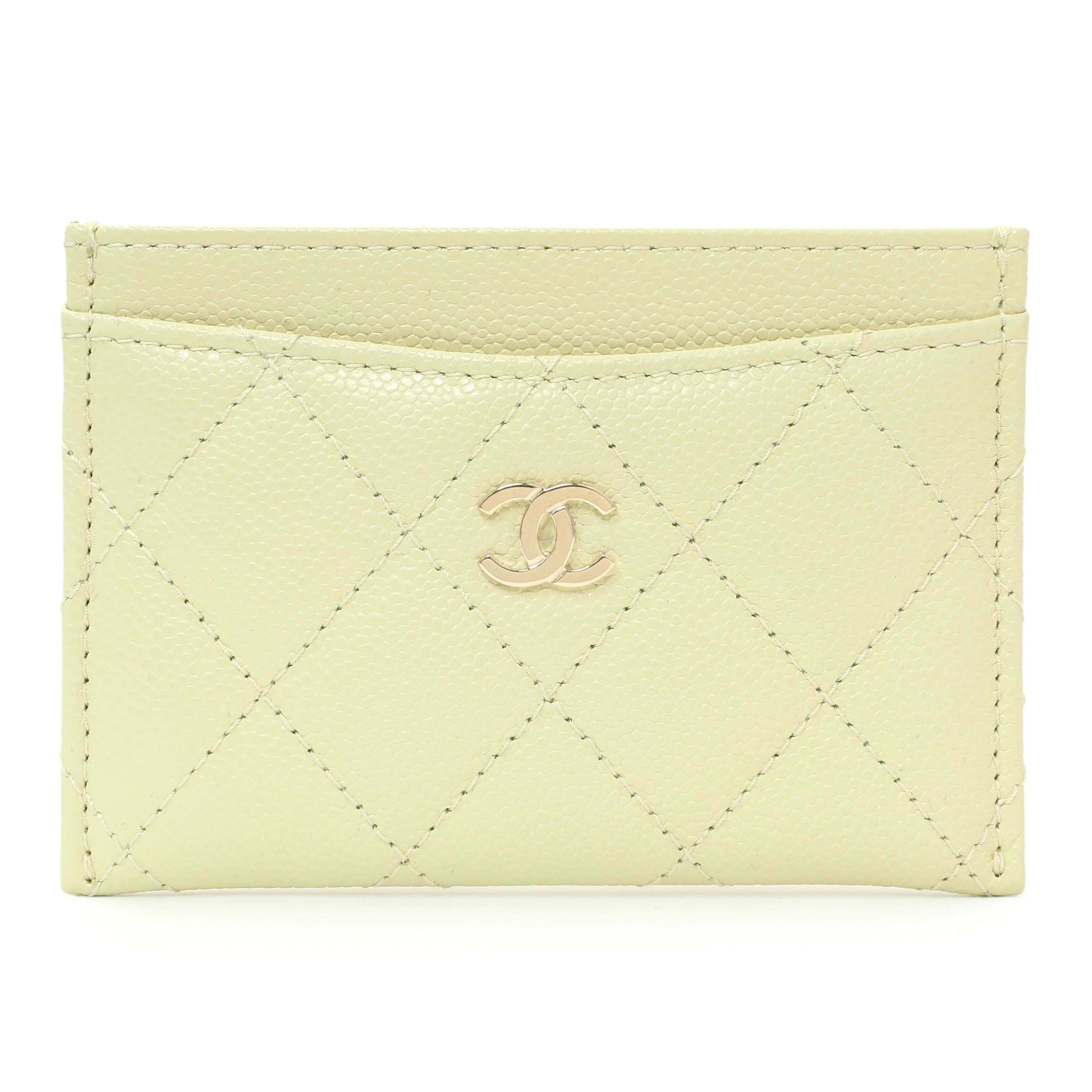Exclusive Chanel Yellow Quilted Caviar Card Holder — Front View