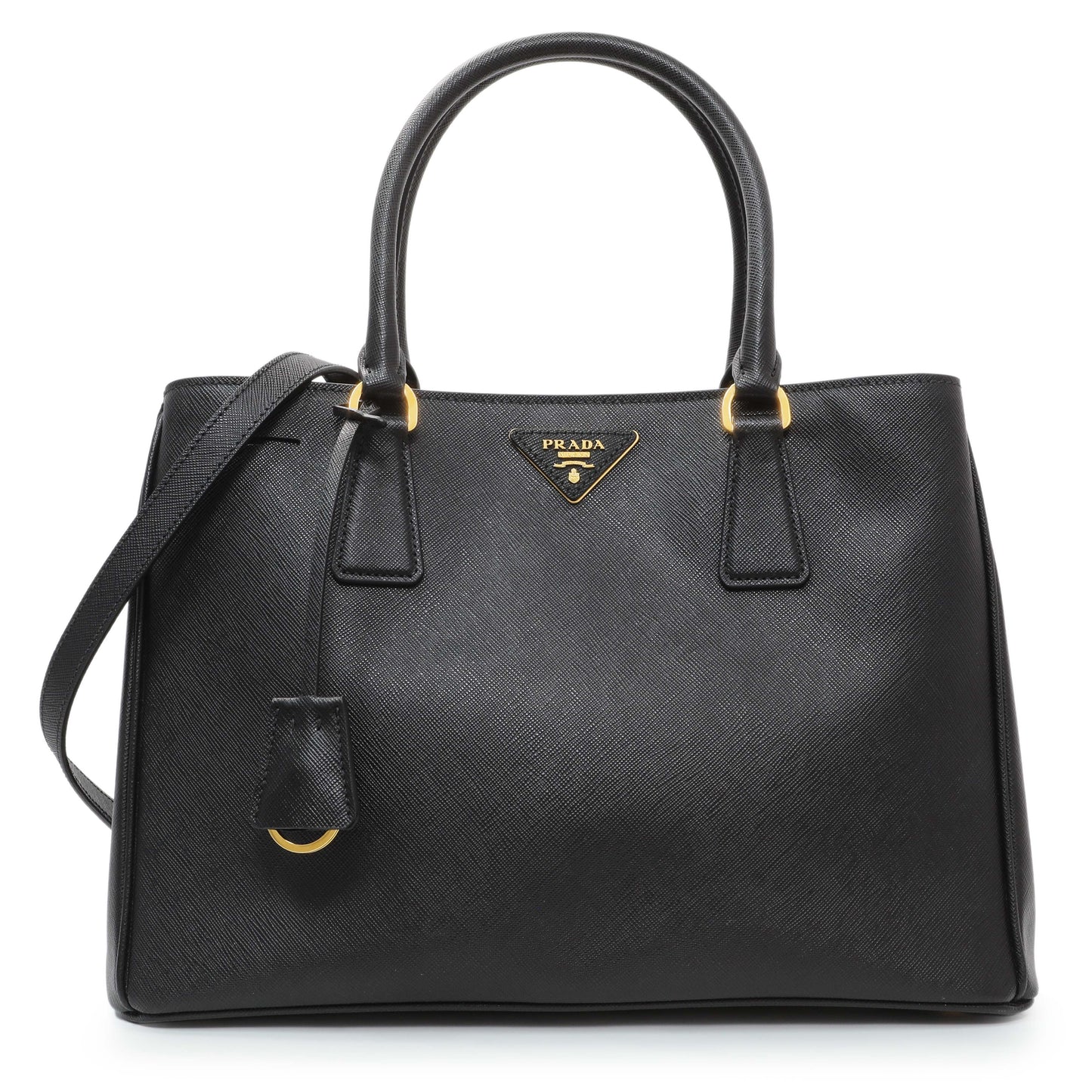 Exclusive Prada Black Saffiano Medium Galleria Double Zip Tote — Front View