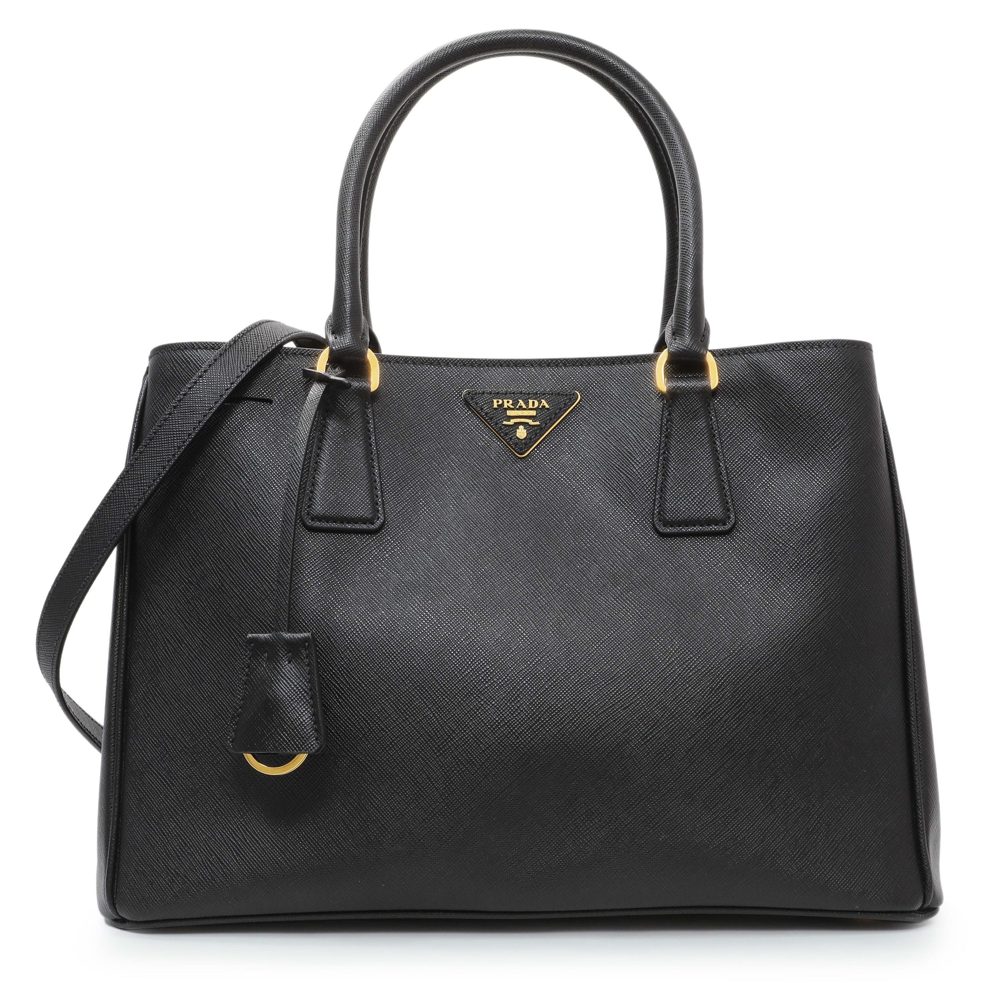 Exclusive Prada Black Saffiano Medium Galleria Double Zip Tote — Front View