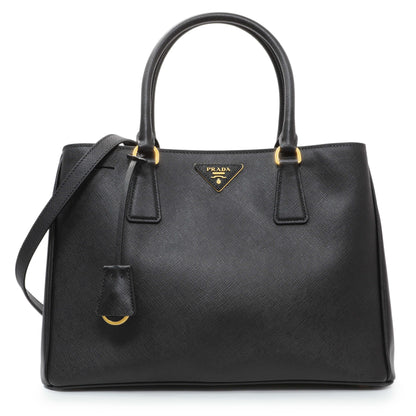 Exclusive Prada Black Saffiano Medium Galleria Double Zip Tote — Front View