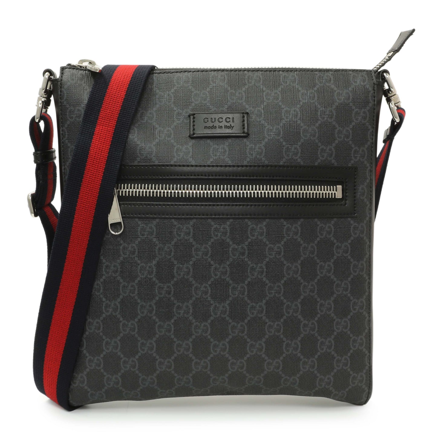 Exclusive Gucci GG Supreme Monogram Web Flat Messenger Bag — Front View