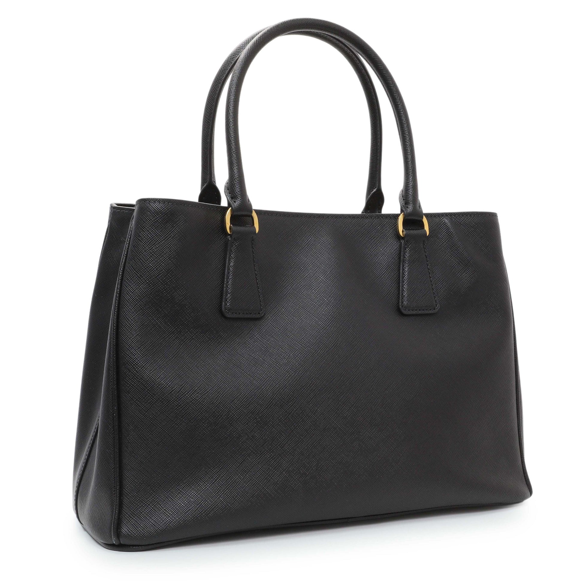 Exclusive Prada Black Saffiano Medium Galleria Double Zip Tote — Side View