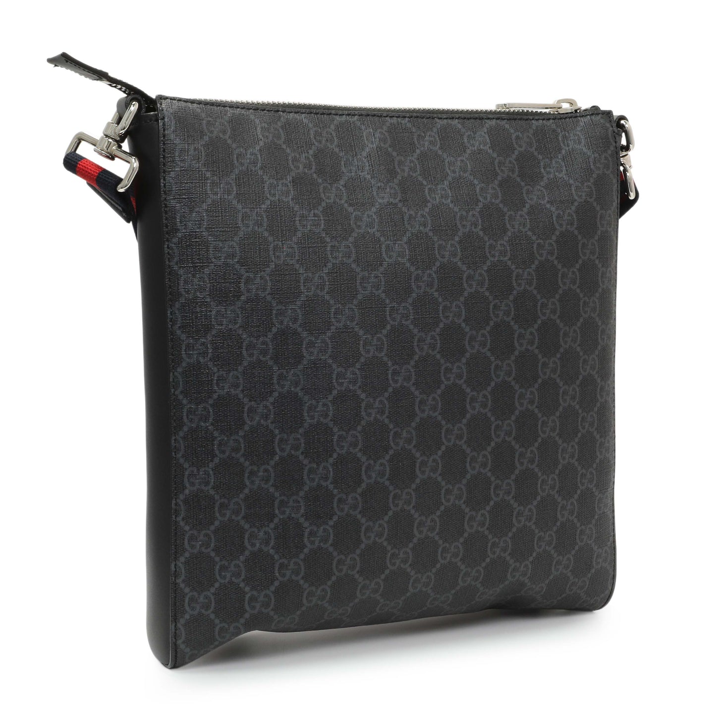 Exclusive Gucci GG Supreme Monogram Web Flat Messenger Bag — Side View