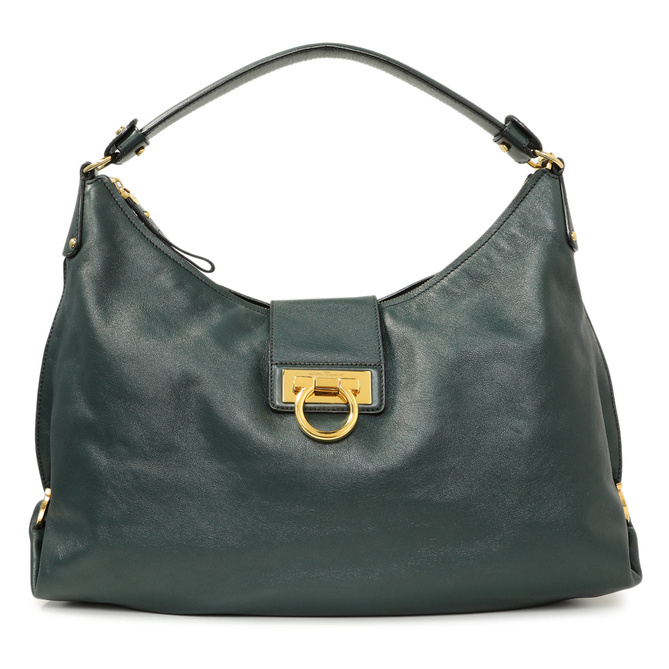 Exclusive Salvatore Ferragamo Teal Calfskin Fanisa Gancini Hobo — Front View