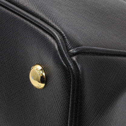 Exclusive Prada Black Saffiano Medium Galleria Double Zip Tote — Detail View