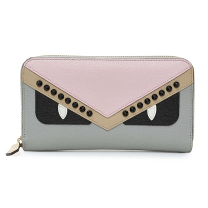 Exclusive Fendi Vitello Elite Monster Eyes Studded Zip Around Wallet — Front View