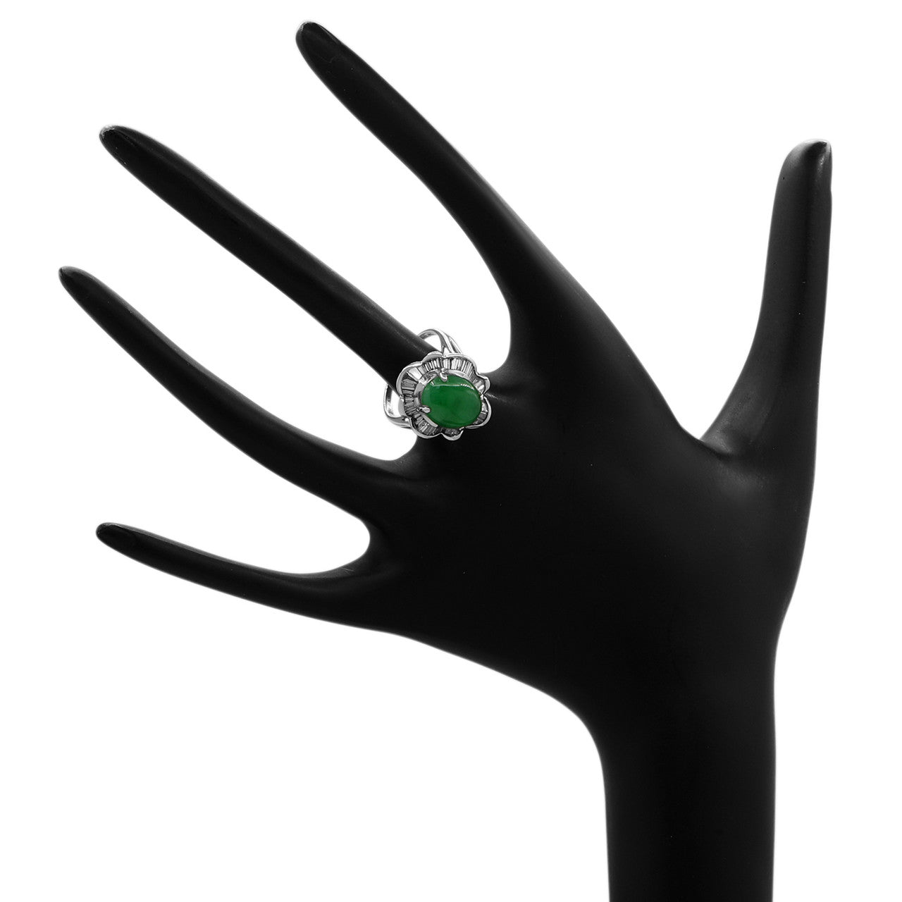 Exclusive 18k White Gold Jadeite & Diamond Ring — 4 — Top View