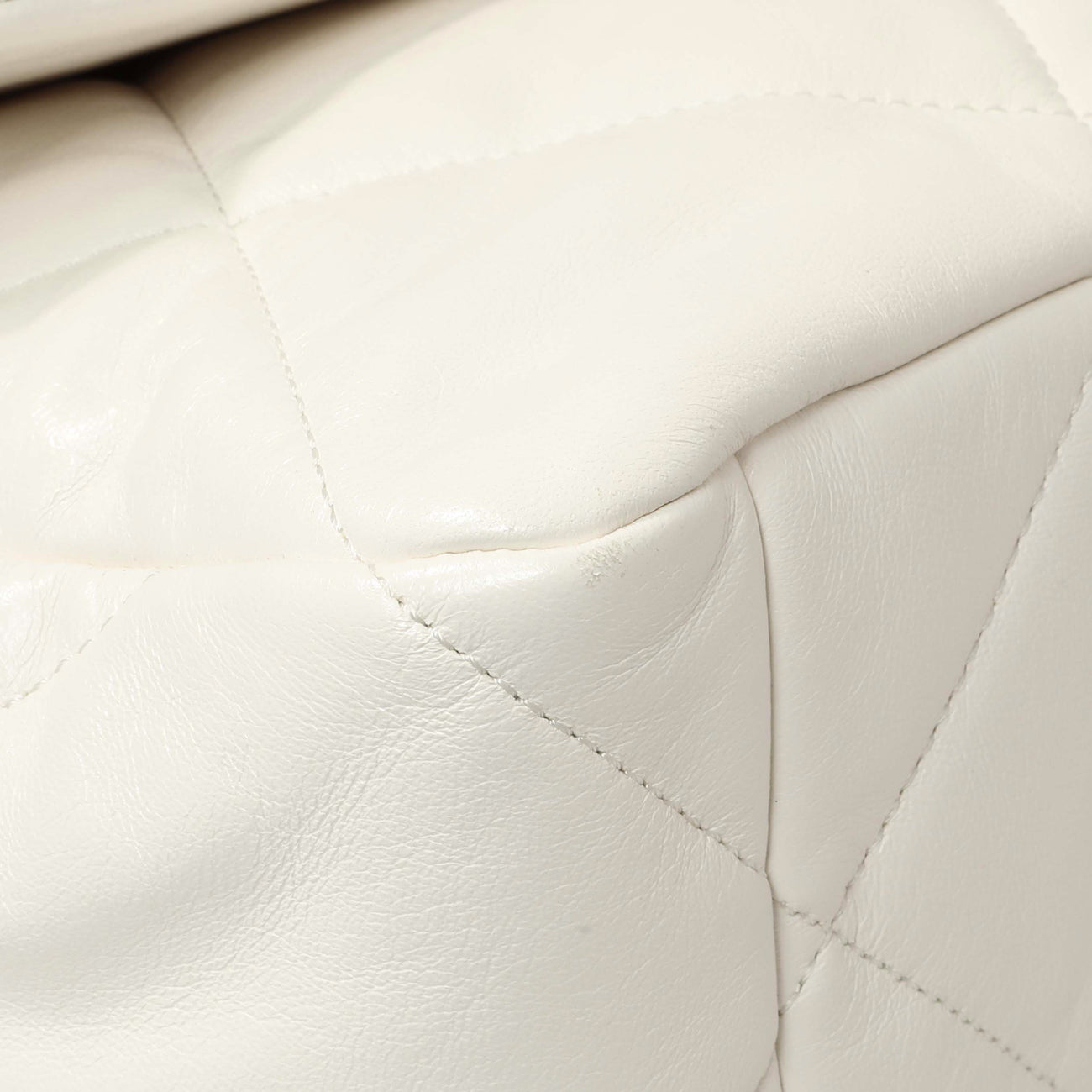 Exclusive Chanel White Quilted Lambskin Large 19 Flap — Detail View