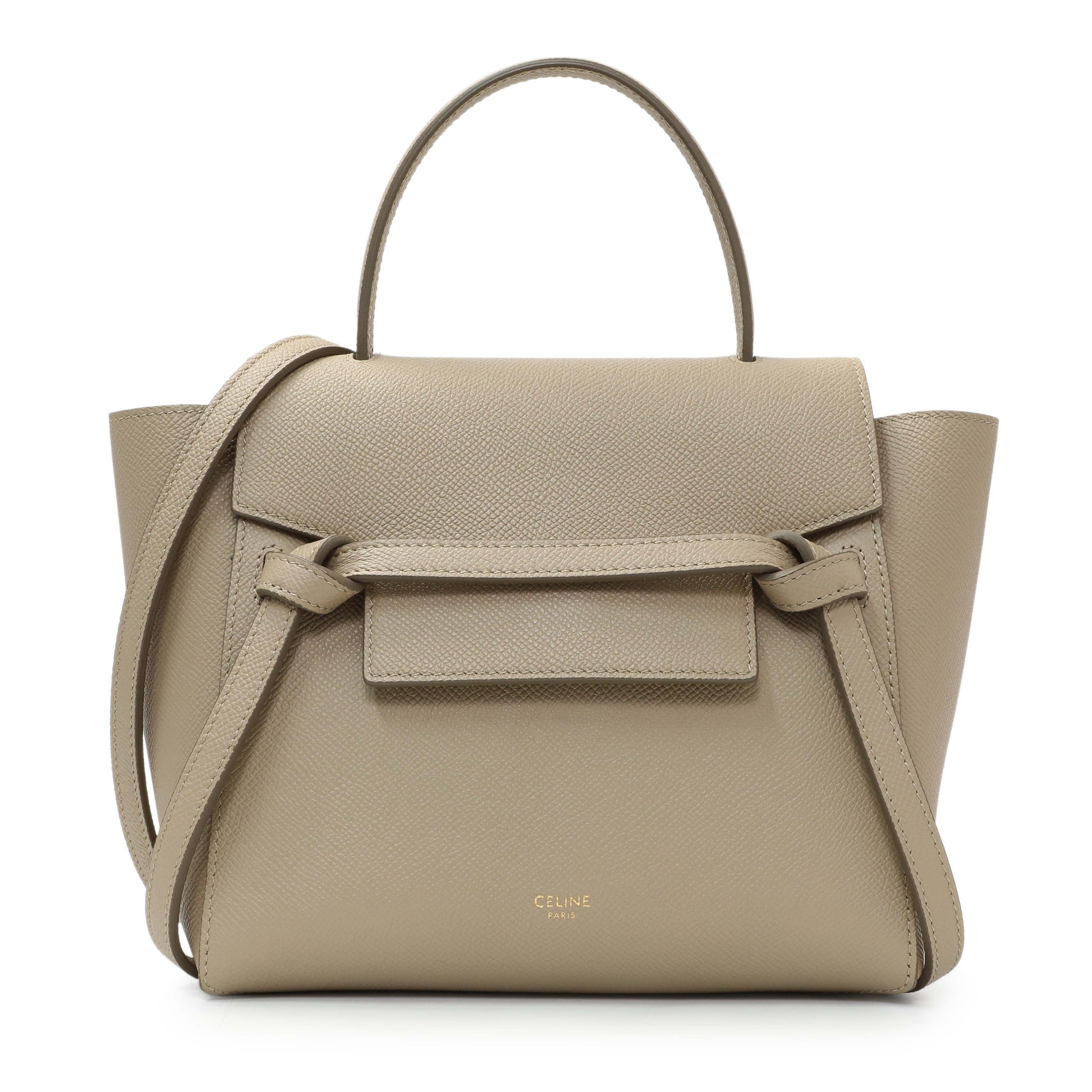 Exclusive Celine Beige Grained Calfskin Nano Belt Bag — Front View