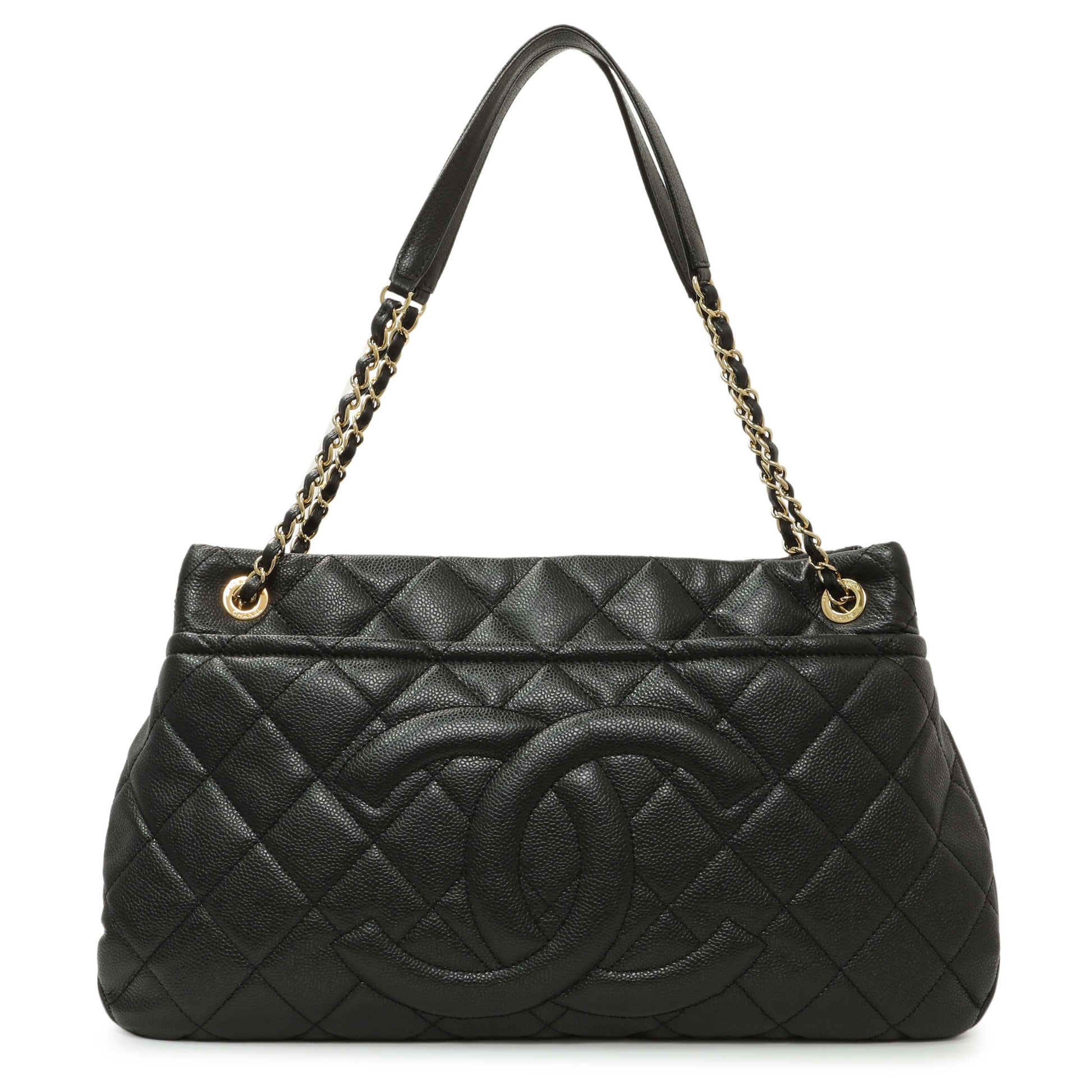 Exclusive Chanel Black Quilted Caviar CC Timeless Soft Tote — Front View