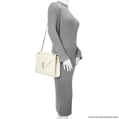 Exclusive Saint Laurent White Grain De Poudre Matelasse Chevron Large Triquilt Monogram Satchel — Alternate View 13