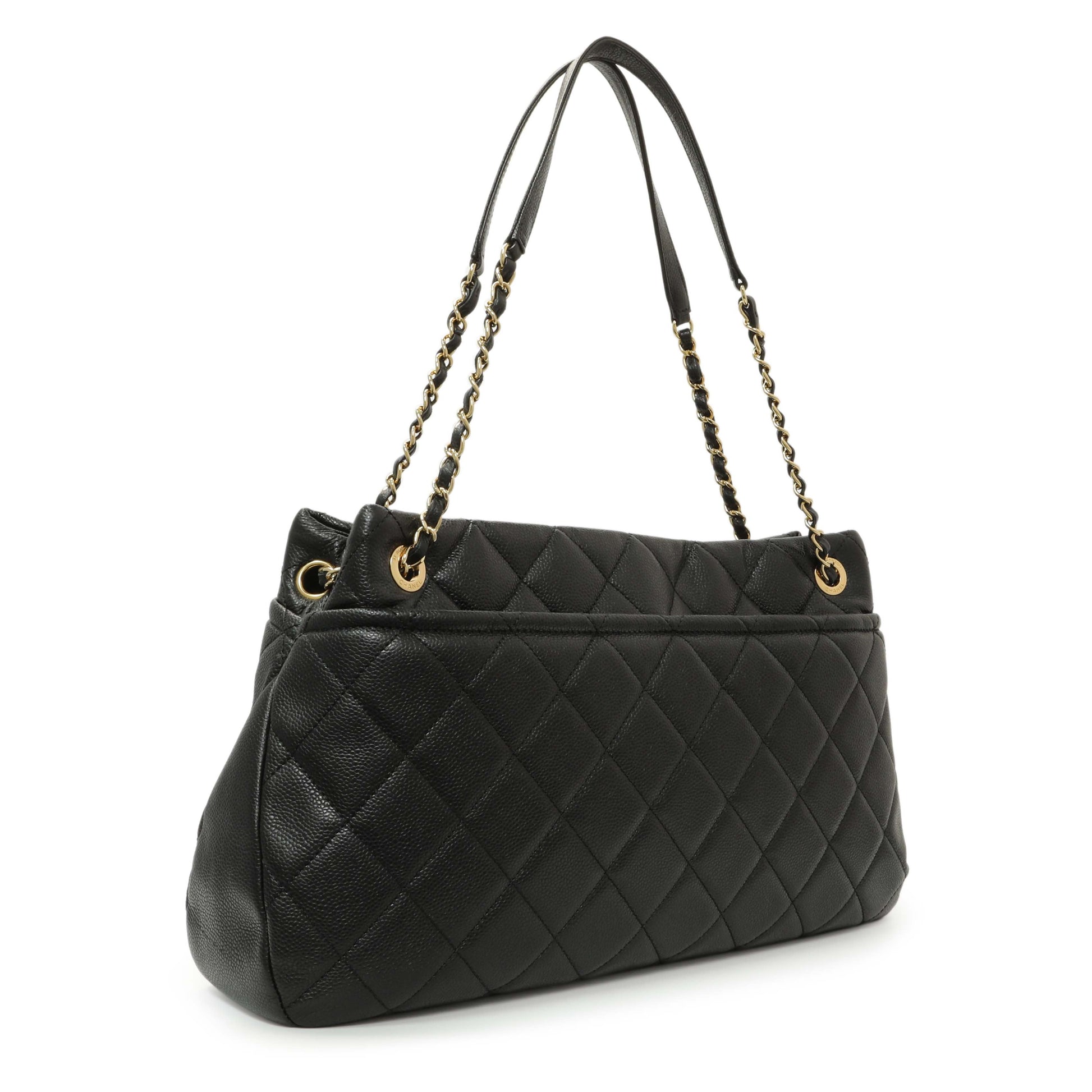 Exclusive Chanel Black Quilted Caviar CC Timeless Soft Tote — Side View