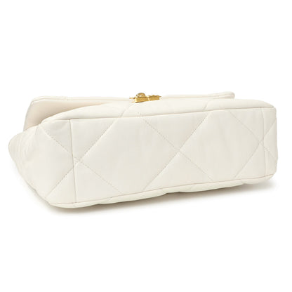 Exclusive Chanel White Quilted Lambskin Large 19 Flap — Top View
