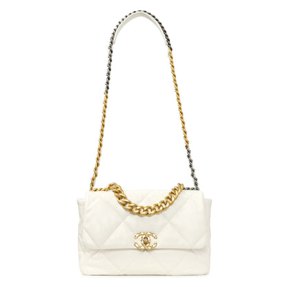 Exclusive Chanel White Quilted Lambskin Large 19 Flap — Front View