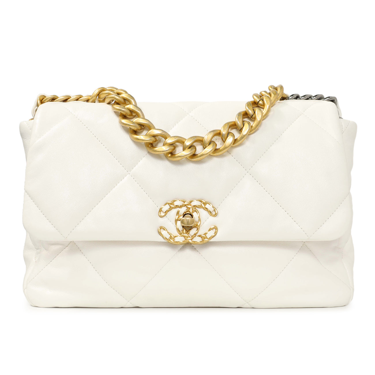 Exclusive Chanel White Quilted Lambskin Large 19 Flap — Side View