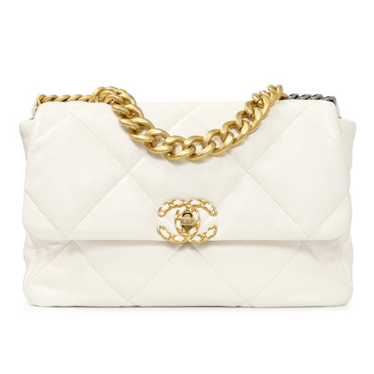 Exclusive Chanel White Quilted Lambskin Large 19 Flap — Side View