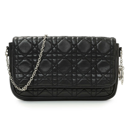 Exclusive Christian Dior Black Lambskin Cannage Wallet On Chain — Front View