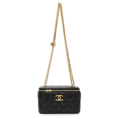 Exclusive Chanel Black Quilted Lambskin Small Pillow Crush Vanity Case With Chain — Front View